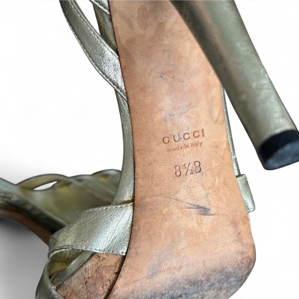 Vintage Gucci Gold Strappy Heels - Picture 5 of 8